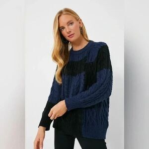 Tuckernuck NEW Colorblock Cable Knit Navy Black Sweater Size Large